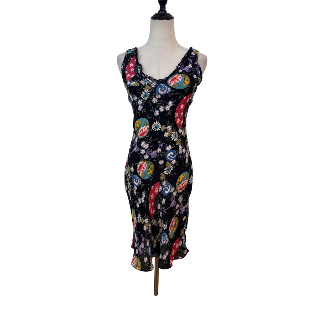 Angie Black Floral Midi Dress with Multicolor Print